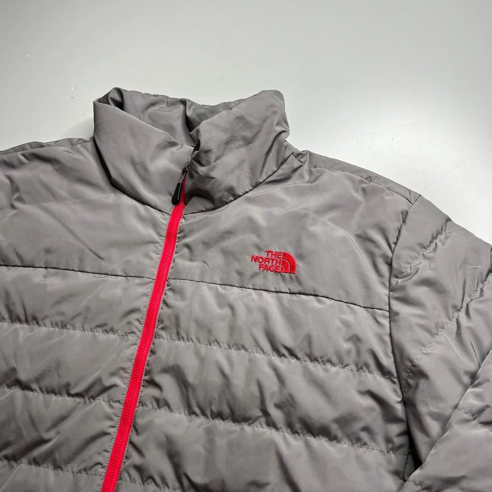The North Face Mens 550 Down Puffer Jacket Grey Red Full Zip XL Regular